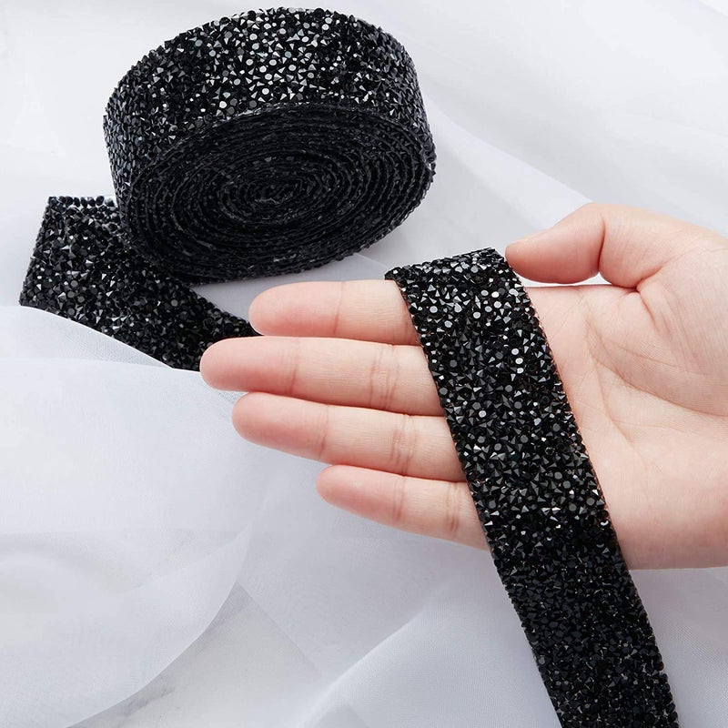Dowarm Rhinestone Ribbon Roll, Bling Hotfix Rhinestones Mesh Wrap, Sewing Trim for Wedding Party Decoration (Black, 2CM / 0.79inch Width) - Image 4